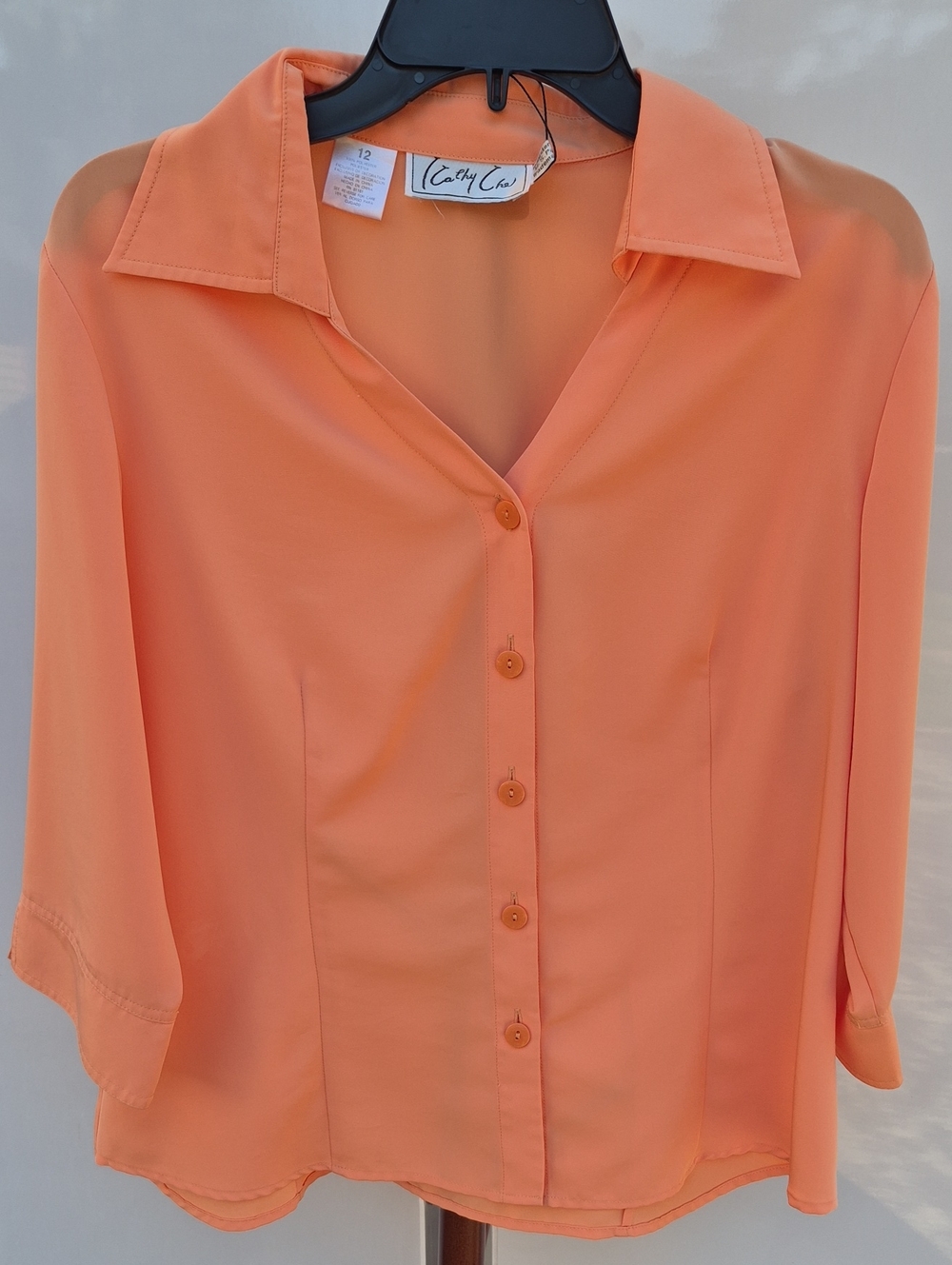 Vintage Kathy Che Coral Button-Front Blouse Size 12